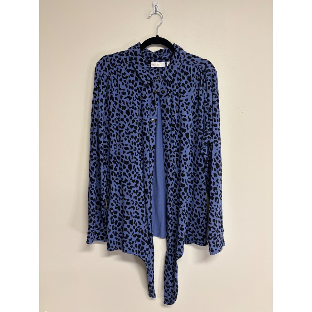 Belle by Kim Gravel TripleLuxe Knit Blue Cheetah Print Tie-Front, Women‎ Size XL